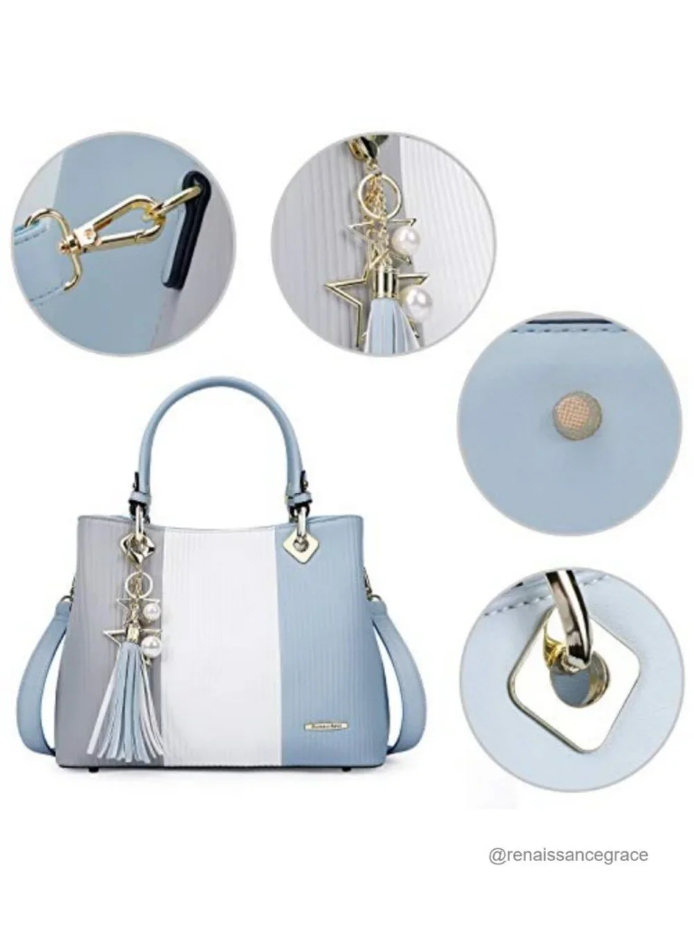 Women's Satchel Handbag PU Leather Top Handle Adjustable Strap 8 Pockets